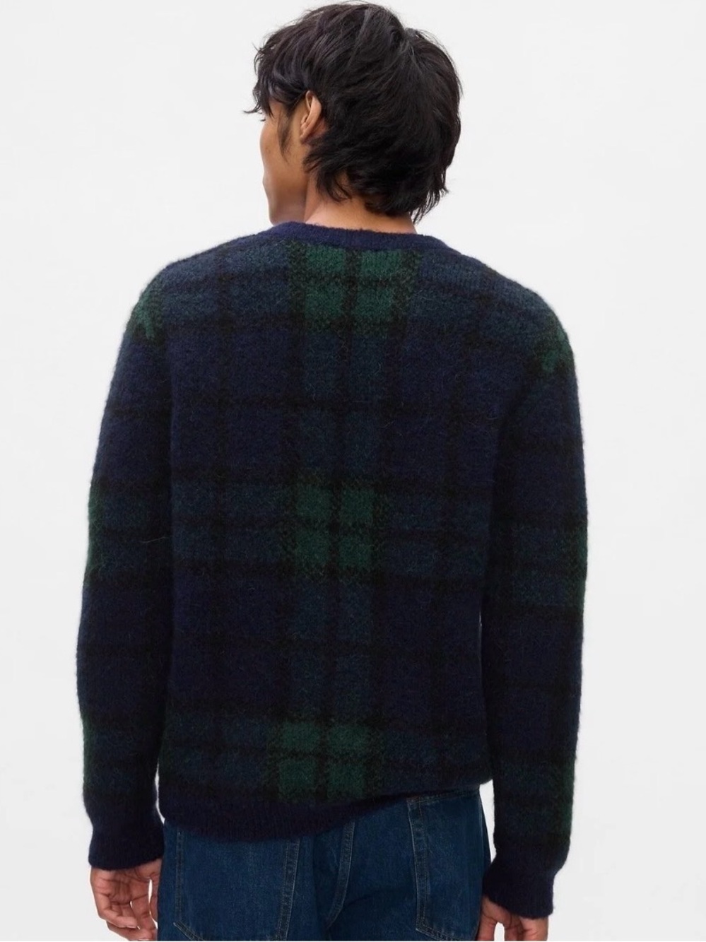 Gap Plaid V-Neck Sweater Blue Plaid Sz M soft, fuzzy texture preppy - Picture 2 of 11